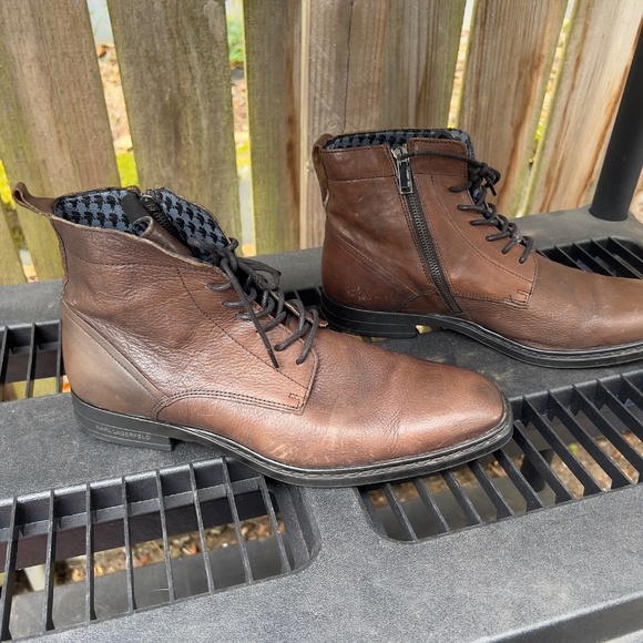 Karl Lagerfeld Lace-Up Chukka Brown Leather Boots sz10.5 - Picture 2 of 11